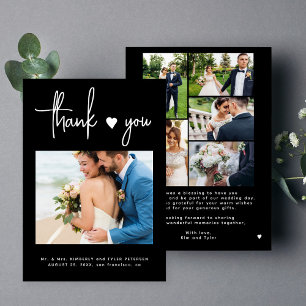 Moderne Schwarze Hochzeit mit mehreren Fotos Dankeskarte