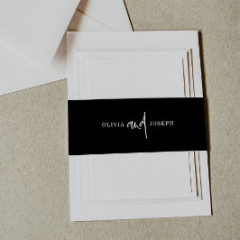 Moderne Schwarze Hochzeit mit weißer Schrift Einladungsbanderole