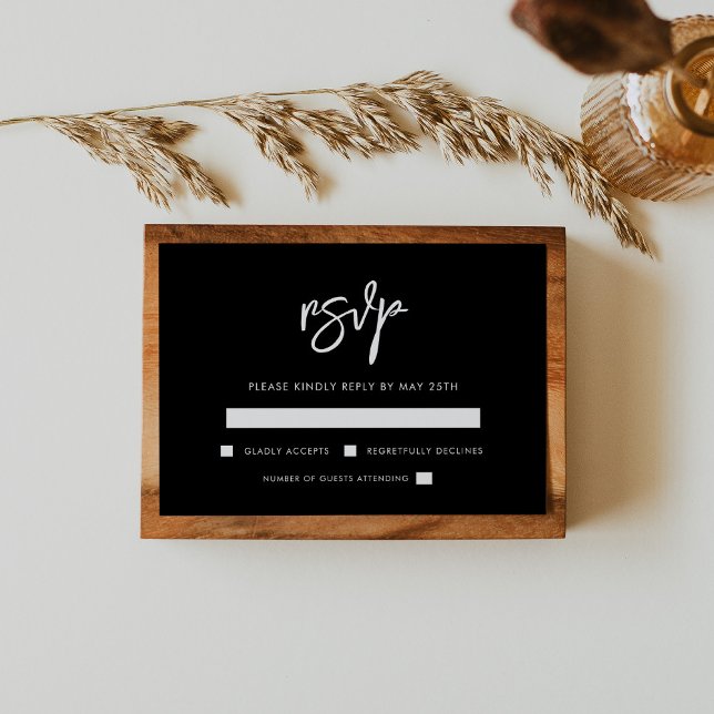 Moderne schwarze Hochzeit RSVP Karte (Von Creator hochgeladen)