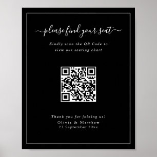 Moderne schwarze Hochzeits-QR-Code-Sitzordnung Pos Poster