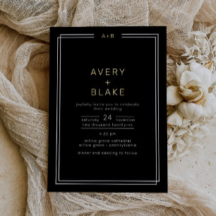 Moderne schwarze Hochzeitseinladung mit Goldfolie  Folieneinladung