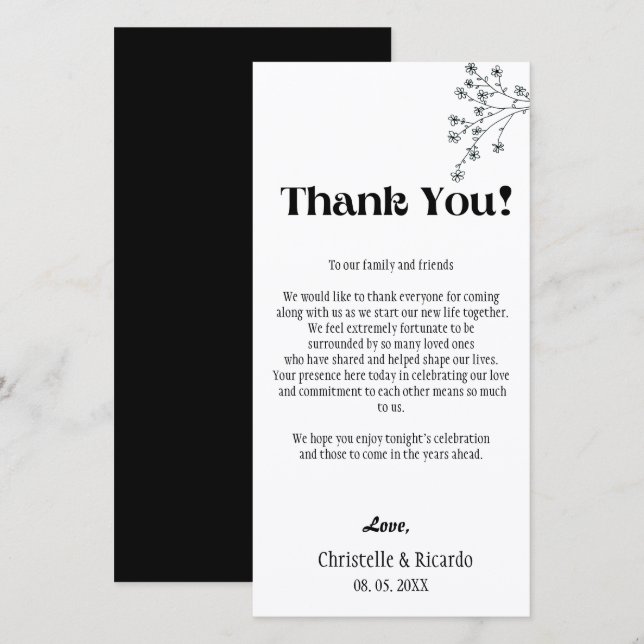 Moderne schwarze Hochzeitsstelle dank Karte (Vorne/Hinten)