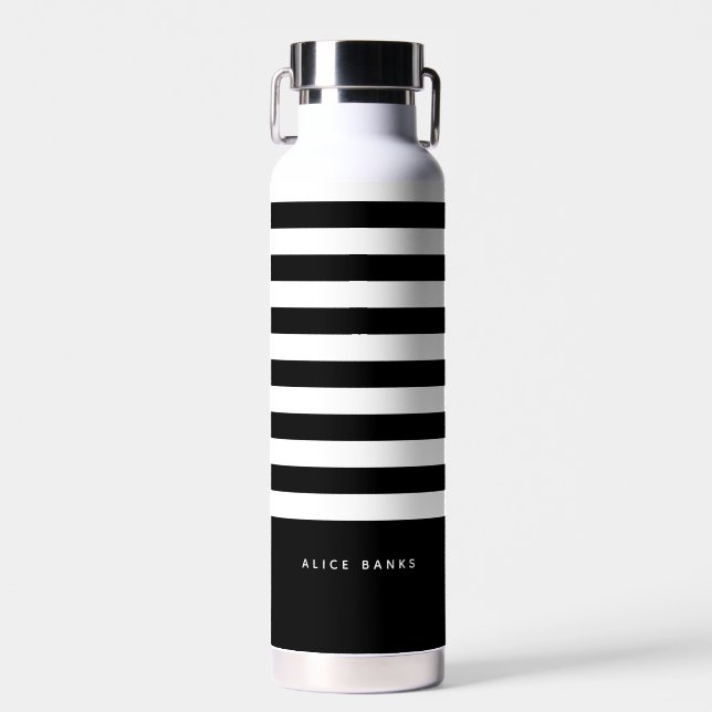 Moderne schwarze horizontale Streifen und fette Be Trinkflasche (Vorne)