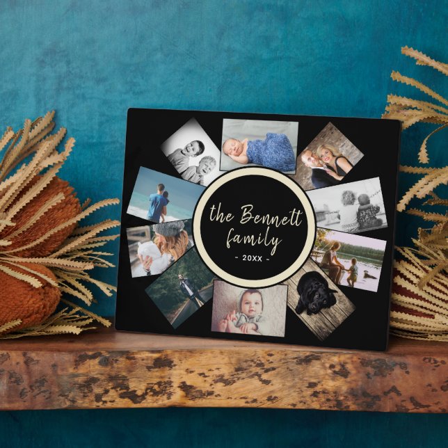 Moderne Schwarze Jahresfamilie bewahren FotoCollag Fotoplatte (Seite)