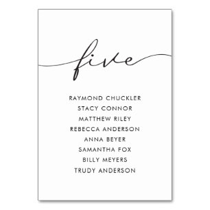 Moderne Schwarze Kalligrafie Hochzeittisch Fünf Tischnummer