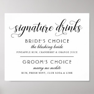 Moderne schwarze Kalligrafie-Signature-Drinks-Schi Poster