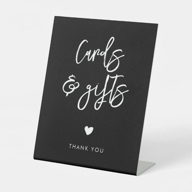 Moderne schwarze Karten und Geschenke Hochzeit Sockelschild (Vorderseite)