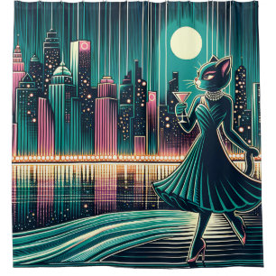 "Moderne Schwarze Katze Elegance" aus dem Mittelal Duschvorhang