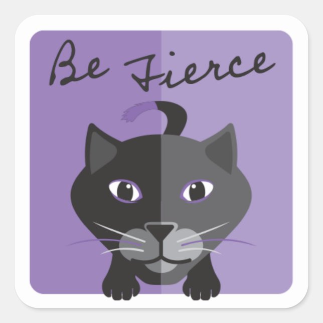 Moderne Schwarze Katze Illustration seien Sie Lila Quadratischer Aufkleber (Vorderseite)