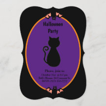 Moderne schwarze Katze und Halloween-Einladung mit