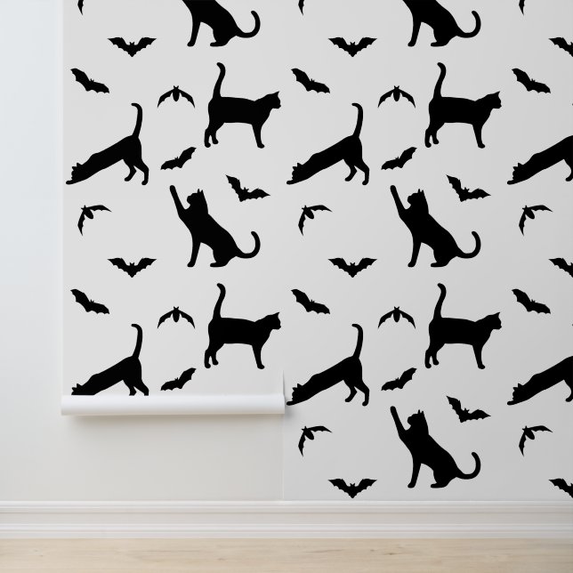 Moderne Schwarze Katzen und Fledermäuse Muster Nie Tapete (Anwendung)