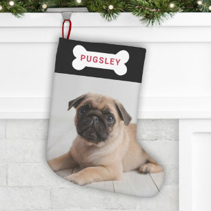 Moderne schwarze Knochen-Anhänger-Hunde-Foto-Name Kleiner Weihnachtsstrumpf