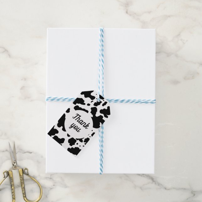 Moderne schwarze Kuh Spots drucken Danke Geschenkanhänger (Mit Garn)