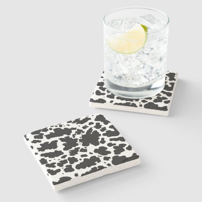 Moderne schwarze Kuh Spots Print Cowboy Bauer Steinuntersetzer (Seitenansicht)