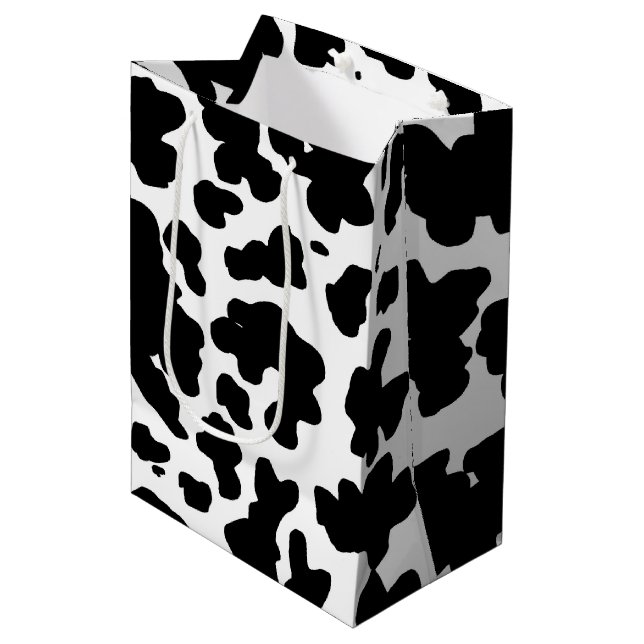 Moderne schwarze Kuhhaut Textur Tierdruck Mittlere Geschenktüte (Vorderseite Schrägansicht)