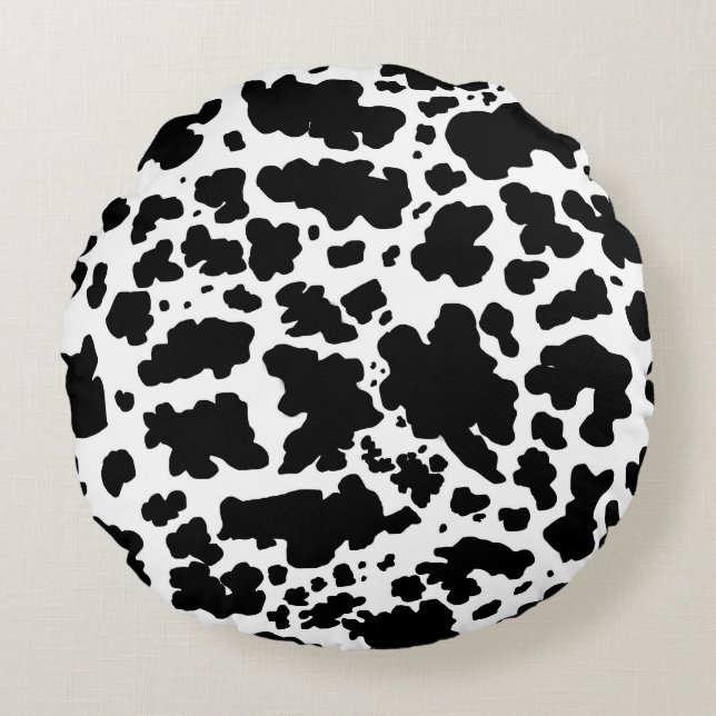 Moderne schwarze Kuhhautdrucke Rundes Kissen (Vorderseite)