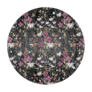 Moderne schwarze Linien Elegante Wildblumen Schneidebrett