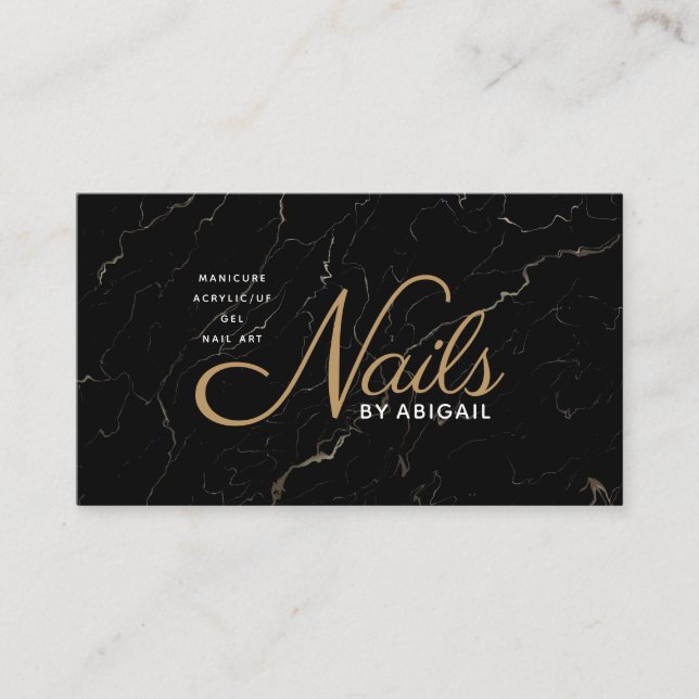 Moderne schwarze Marmor-Gold-Nägel nach "Name" Visitenkarte (Vorderseite)