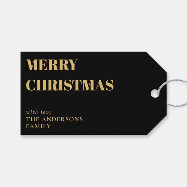 Moderne Schwarze Minimal zeitgenössische frohe Wei Geschenkanhänger (Vorderseite (Horizontal))