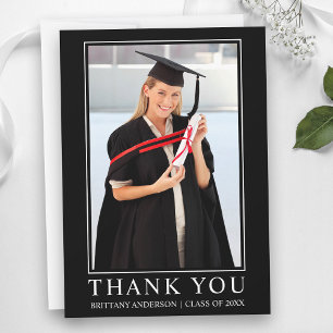 Moderne schwarze minimalistische Foto-Abschlussfei Dankeskarte