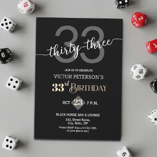 Moderne schwarze minimalistische Männer 33. Geburt Einladung