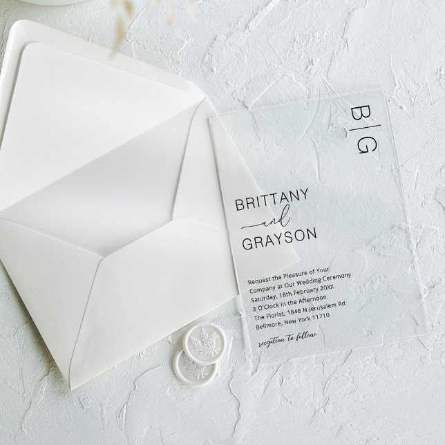 Moderne Schwarze Monogramm-Hochzeit Acryleinladungen (Von Creator hochgeladen)