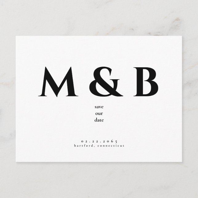 Moderne schwarze Monogramm Hochzeit speichern das  Postkarte (Vorderseite)