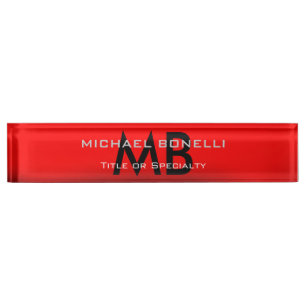 Moderne schwarze Monogramm-Initialen Namensplakette
