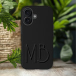 Moderne Schwarze Monogramm-Initialen zeitgemäß iPhone 16 Plus Hülle<br><div class="desc">Moderne Black Monogram Initials Contemporary Phone 16 Plus Hüllen zeichnen sich durch ein individuelles personalisiertes Monogramm in moderner Schrifttyp aus. Ideal für Familie und Freunde zum Geburtstag,  Weihnachten,  Feiertagen,  Muttertag,  Vatertag und vieles mehr. Designed by ©2024 Evco Holidays www.zazzle.com/store/evcoholidays</div>