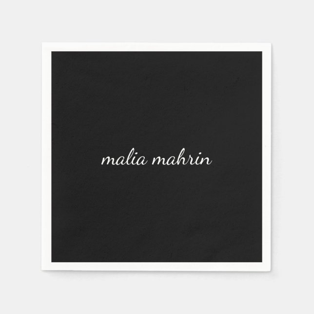 Moderne schwarze Monogramm-Schrift-Design Serviette (Vorderseite)
