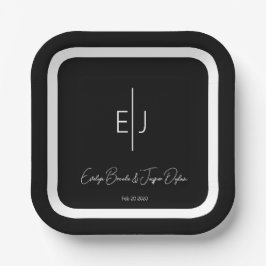 Moderne Schwarze Namen Initials Paper Plate Pappteller