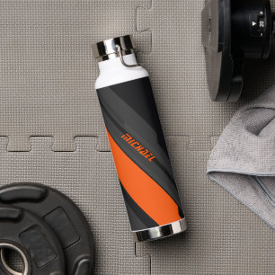 Moderne Schwarze Orange Geometrische Name Trinkflasche