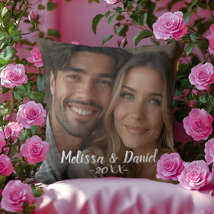 Moderne schwarze personalisierte Valentinsfoto Kissen