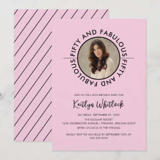 Moderne schwarze pinke Fifty and Fabulous Party Einladung