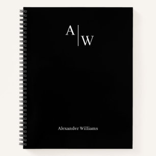 Moderne schwarze professionelle 2-Monogramm-Initia Notizbuch