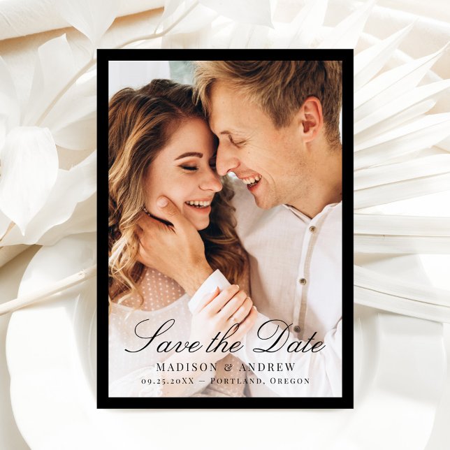 Moderne Schwarze Rand Foto Hochzeit Save The Date (Von Creator hochgeladen)