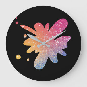 Moderne schwarze Regenbogen-Sparkle-Glitter Große Wanduhr