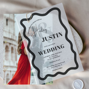 Moderne schwarze Retro Wavy Frame Chic Hochzeit