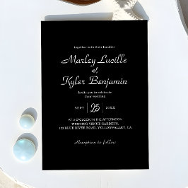 Moderne, schwarze romantische Skriptnamen Hochzeit Einladung
