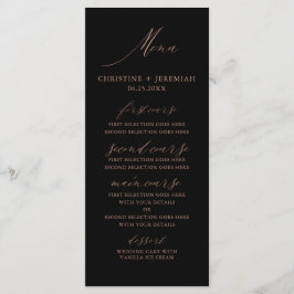 Moderne Schwarze Rose Gold Elegante Script Wedding Menükarte