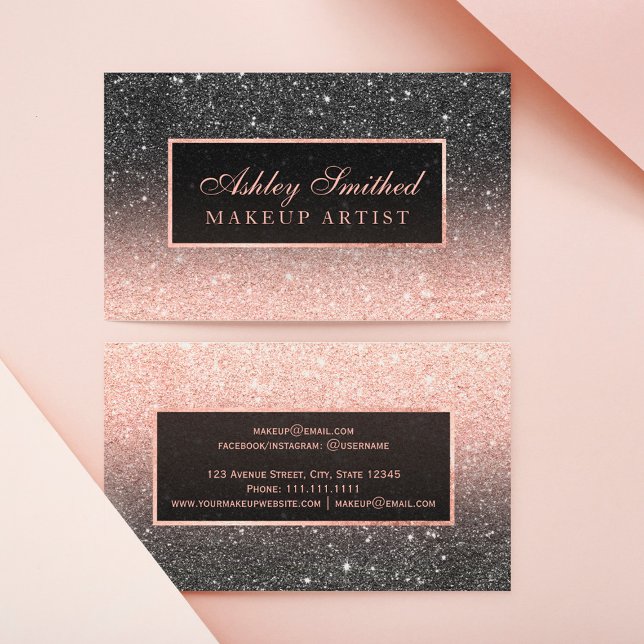Moderne Schwarze Rose Gold Glitzer Chic ombre Make Visitenkarte (Von Creator hochgeladen)