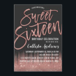 Moderne Schwarze Rose Gold Glitzer Typografie Swee Einladung<br><div class="desc">Dieses moderne und mädchenhafte Sweet 16 lädt das elegante und trendige Geburtstagsmädchen zum Entspannen ein. Es zeichnet sich durch ein hübsches und glamouröses Imitat gedruckt Rose glänzend Glitzer Sequin Gold und schwarz ombre Farbverlauf. Es zeigt auch Rose Gold funkelnd Glitzer, "16 . Geburtstag" Pinseltypografie. Das elegante und stilvolle Design-Thema wird...</div>
