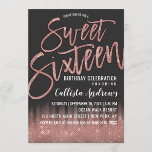 Moderne Schwarze Rose Gold Glitzer Typografie Swee Einladung