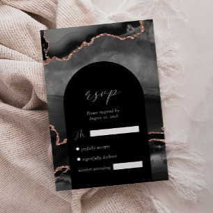 Moderne schwarze Roségold-Achat-Bogen-Hochzeit RSVP Karte