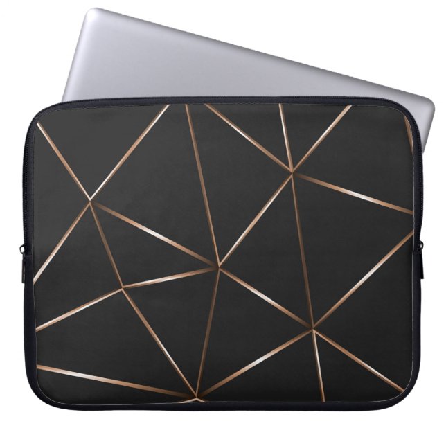 Moderne schwarze Rossold-Polygonal-Formen Textur Laptopschutzhülle (Vorderseite)