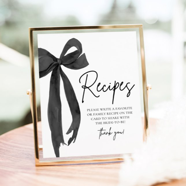Moderne Schwarze Schleife 'Sie knüpft den Knoten'  Poster (Modern Black Bow She's Tying the Knot Recipes Sign)