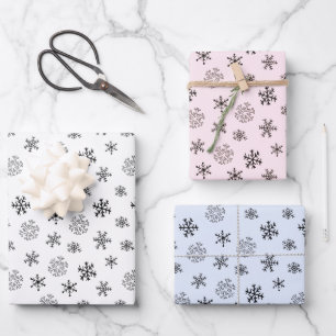 Moderne Schwarze Schneeflocken Blau Pink Weiße Wei Geschenkpapier Set