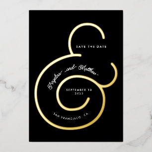Moderne schwarze Schrift Ampersand Hochzeit Datum Folieneinladung