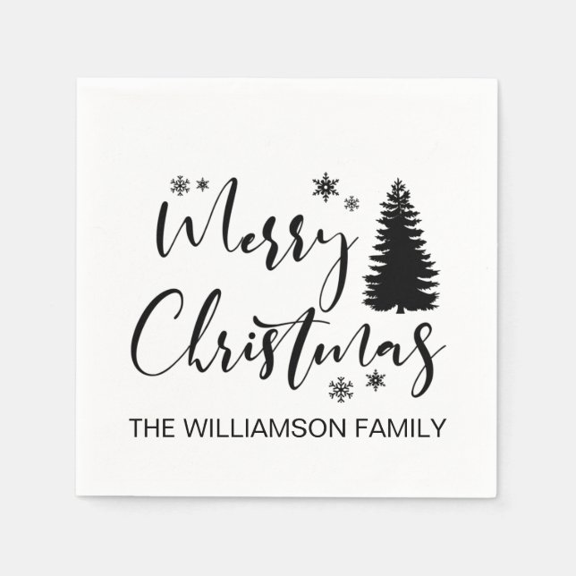 Moderne schwarze Schrift "Frohe Weihnachten" und T Serviette (Vorderseite)