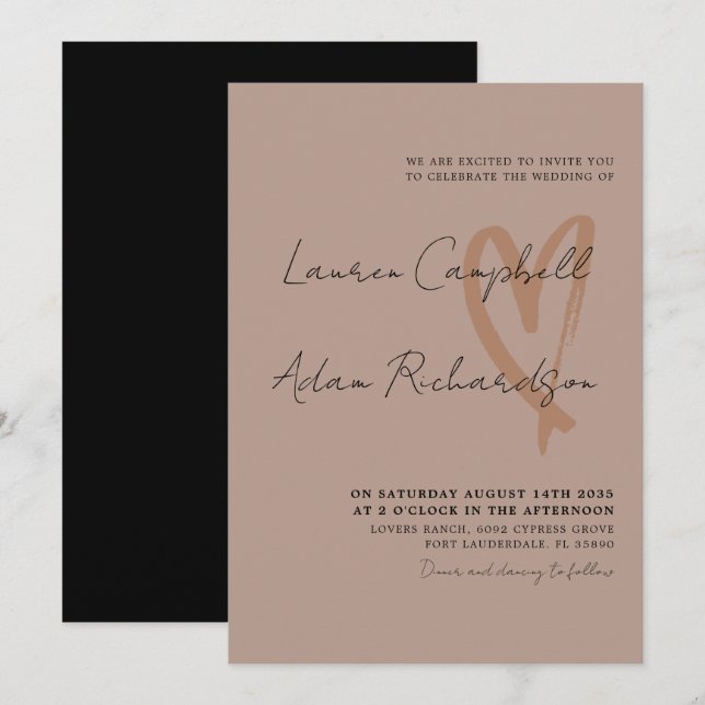 Moderne schwarze Schrift Terracotta Hochzeit Einla Einladung (Vorne/Hinten)